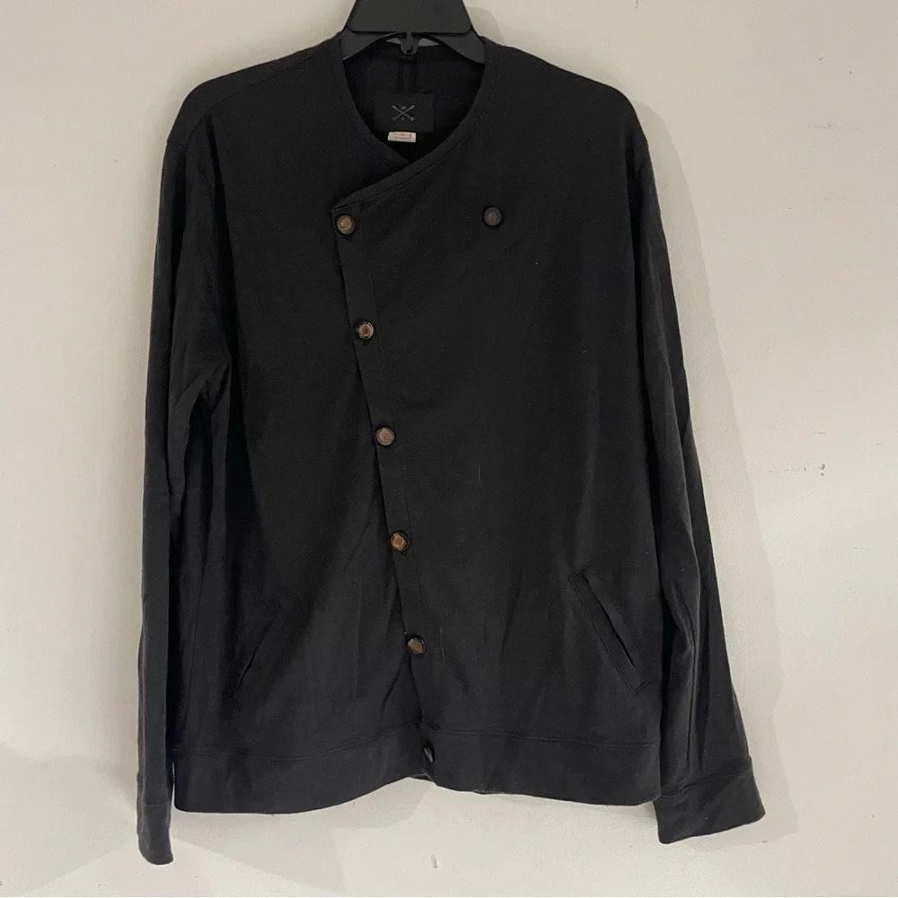 WB Mens Asymmetric Button Black Shirt 33214.